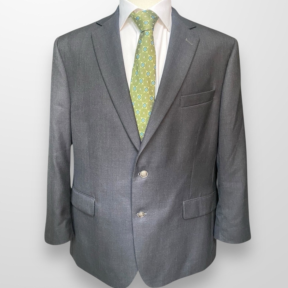 Stafford Mens Size 46R Blazer Sport Coat Gray Wool‎ Suit Jacket Classic Fit